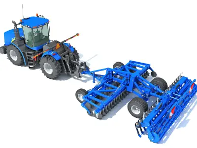 New Holland Tractor with Disc Harrow 3D model
