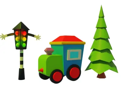 Train toy for Cartoon Low-poly 3D model