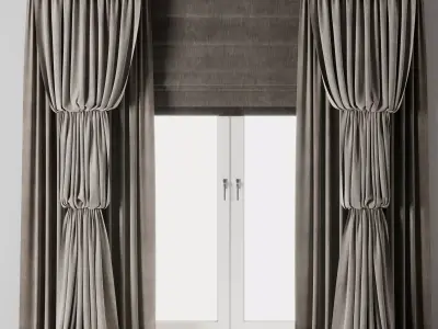 Rod Curtains with Room brown Curtains 25 HBH 3D model