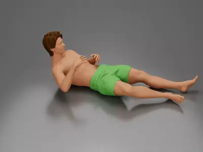 Man in shorts reclining back raising hands with calm expression 3D print model