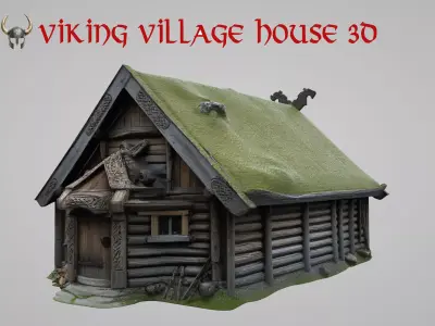 Medieval Viking village house 3D model Low-poly 3D model