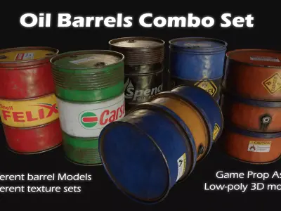 6 Oil Barrel Combo Set Game Ready Asset Prop Model Low-poly 3D model