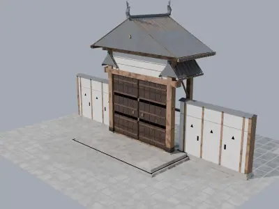 Japanese Karamon Gate - Karahafu Curved Roof Low Poly Low-poly 3D model