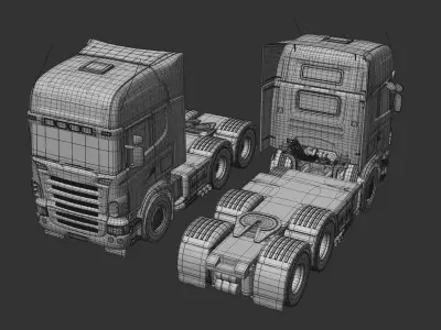 Truck rig with dry freight box trailer for Cinema 4D 3D model