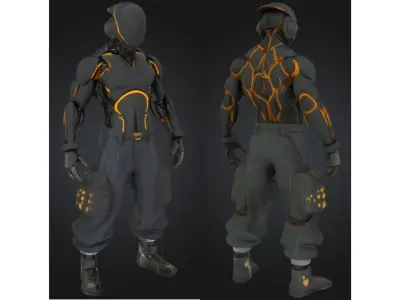 Black Futuristic Cyborg Character Low-poly 3D model