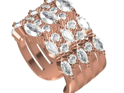 Antique Round and Marquise Diamond Wide Band 3D print model