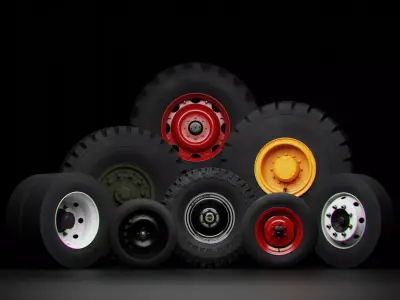 Collection of various wheels with LODs Low-poly 3D model