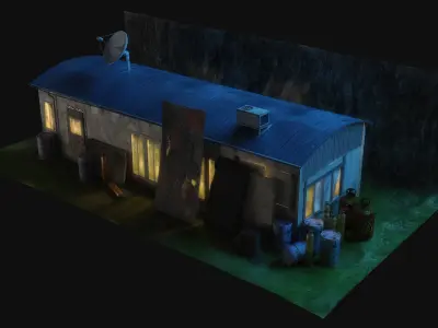 Wooden Barracks Free low-poly 3D model