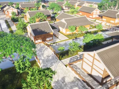 Traditional Asian Village 3D model