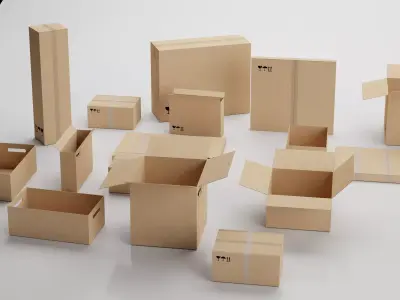  Cardboard Box Pack  Low-poly 3D model