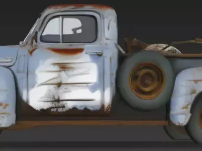 Vintage Old scratched rugged broken Blue Pickup Truck 3D Model 3D model