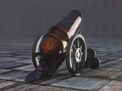 Rusty cannon Low-poly 3D model