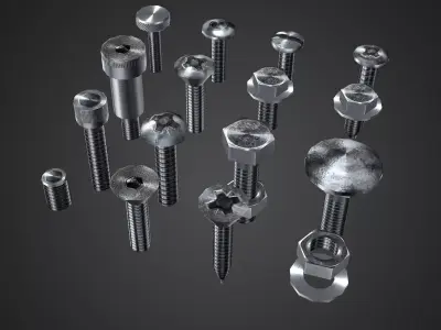 Hardware Pack- nuts and bolts Low-poly 3D model