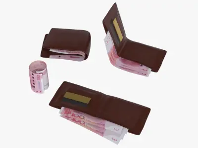 China 100 Yuan Wallet Money Purse 3D model