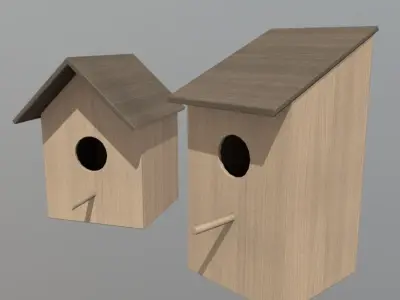Birdhouse two wooden houses Low-poly 3D model
