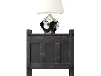 Industrial Style Nightstand with Metallic Lamp 3D model