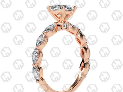 Ring 176 Oval Shape marquise on shanks with Gems 3D print model