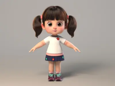 Cute cartoon girl sister with binding 3D model