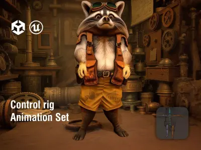 Raccoon Inventor in Steampunk Workshop Low-poly 3D model