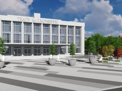 Urban environment with a drama theater building and a square 3D model