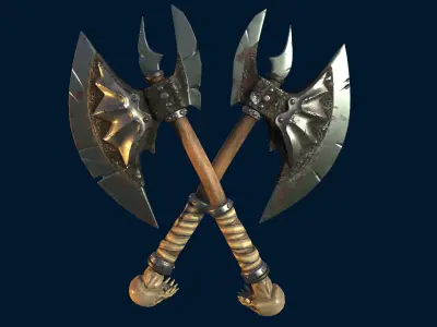 Battle double axes Low-poly 3D model