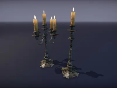 Old table candle - PBR Game Ready model VR Low-poly 3D model