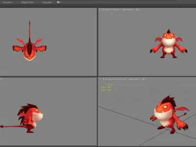 Cartoon Fire Dragon Monster - Baby Dragon Demon Low-poly 3D model