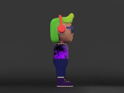 Stylized DJ Character Rigged with Facial Shape Key Animation Low-poly 3D model