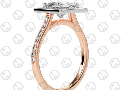 Ring 198 Princess Shape Cathedral Halo pave set with Gems 3D print model