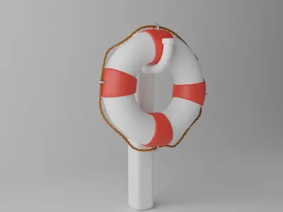 Lifebuoy life preserver on pole 3D model