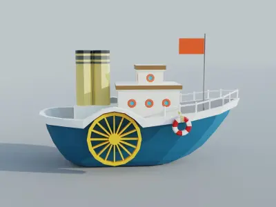 Steamboat boat Low-poly 3D model
