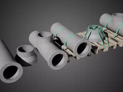 Industrial Concrete Pipes Props Low-poly 3D model