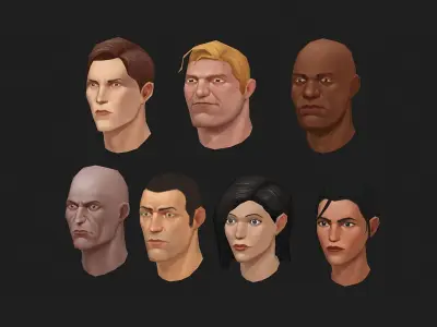 LP heads and textures Low-poly 3D model