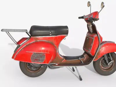 Weathered Vintage Scooter - Red Rusty 3D model