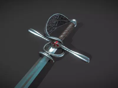 Crusader Rapier Sword that is Game Ready Low-poly 3D model