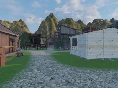Wooden Village Layout 3D model