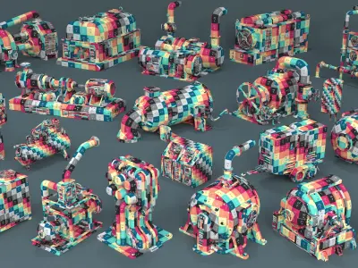 Industrial Units - 20 pieces Low-poly 3D model