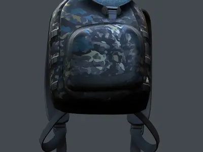 Backpack military combat Black baggage Low-poly Low-poly 3D model 4