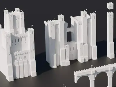 Castle Fortress Kitbash Set Low-poly 3D model