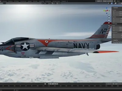 McDonnell F3H Demon jet fighter Hand painted game model Low-poly 3D model