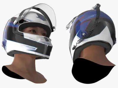  Full Face Racing Helmet on Head with Raised Visor 