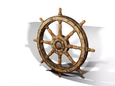 Old Wooden Ship Steering Wheel Low-poly 3D model