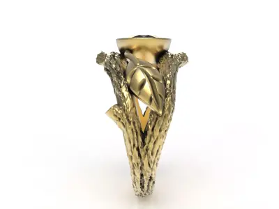 Round Diamond Leaf Branch Ring 3D print model