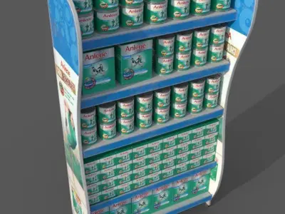 Supermarket shelf for milk can Low-poly 3D model