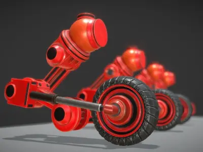 Hydraulic Suspension with Tires Neon Red Version Rigged Low-poly 3D model