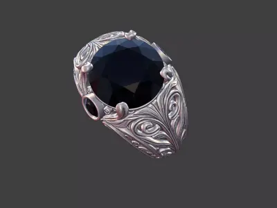 3 gemstone round gem filigree ornate ring 3D print model