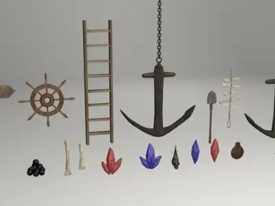 Sailor items and accessories Low-poly 3D model