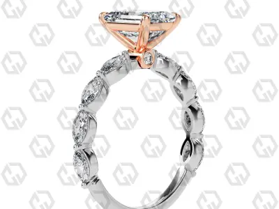 Ring 173 Emerald Shape marquise on shanks with Gems 3D print model