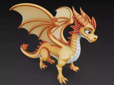 Dragon Yellow Realistic 3D Model Basic - Low Poly Realistic Low-poly 3D model
