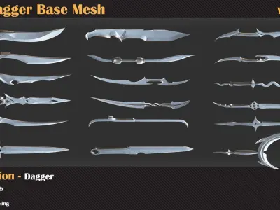 50 Dagger Base Mesh - VOL 06 - Game Ready Low-poly 3D model
